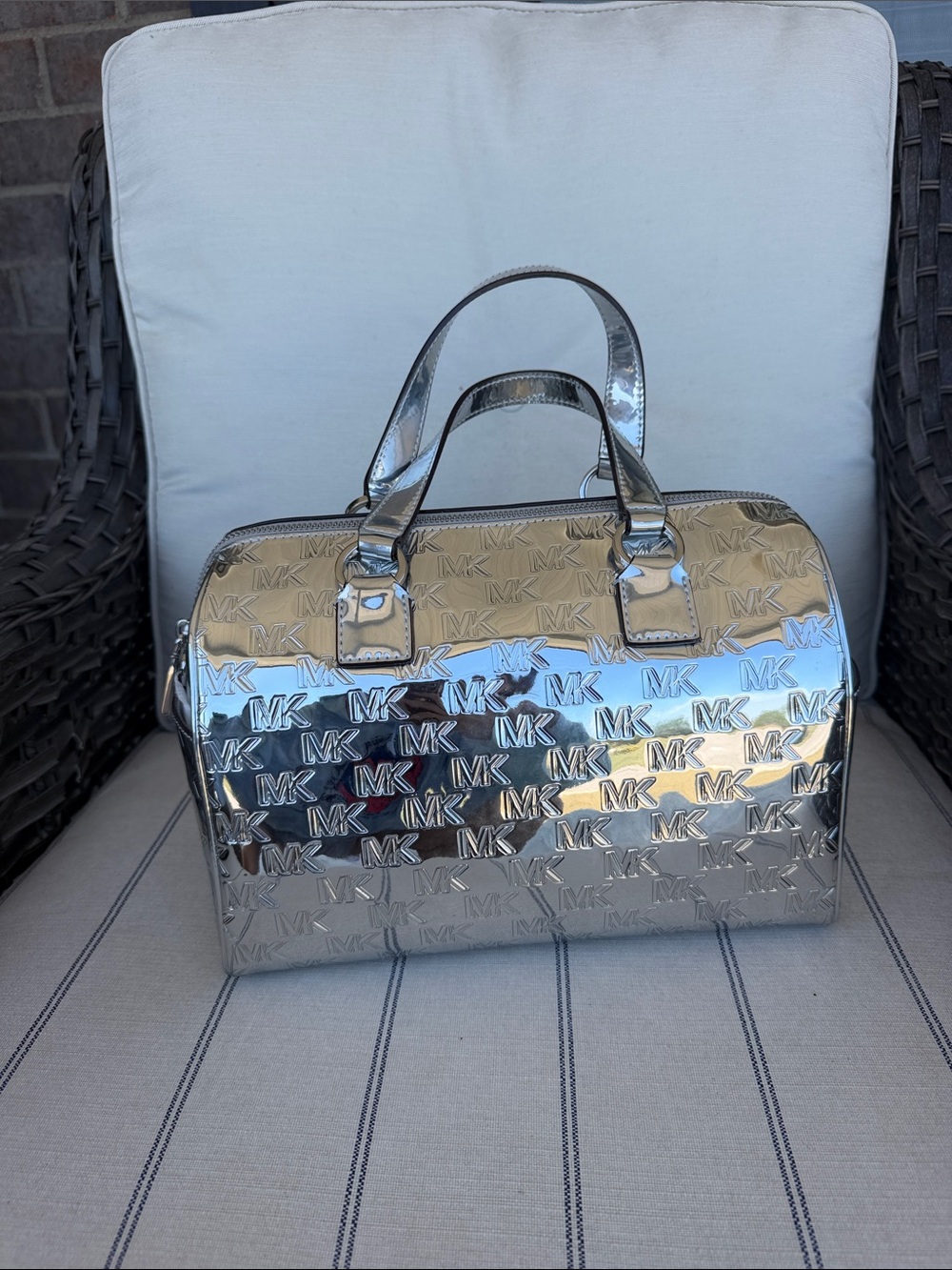 Michael Kors Metallic Silver Logo Satchel